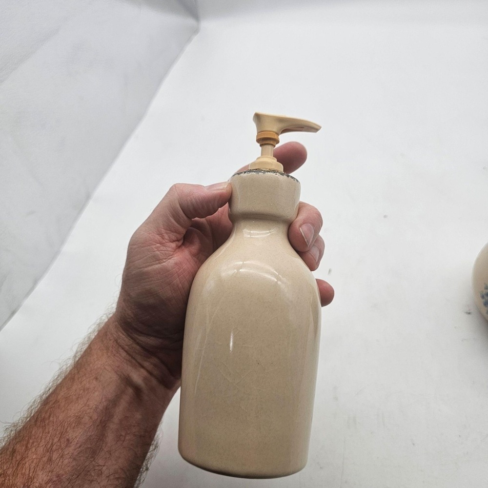 Vintage Home & Garden Party Beige Floral Bathroom Soap Dispenser Jar Set - Picture 4 of 8